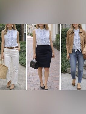 Ann Taylor Light Blue Sleeveless Ruffle Front Blouse